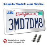 BGGTMO Stainless Steel License Plate Frames- 2 Pack Heavy Duty Polished Mirror Car Tag Cover with Chrome Screws Caps, 4 Holes Front & Rear Holders with Fasteners, Inserts, Rust/Rattle Proof Pads