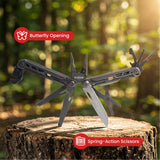WOBANK Multitool, 16-in-1 Stainless Steel Multi Tool Pliers with Adjustable Hex Wrench, Damascus Pocket Knife, Nylon Sheath for Survival, Camping and Hunting, Hiking, Simple Repair