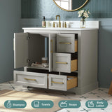DELUXE LIVING 36 Inch Bathroom Vanity with Sink Combo, Solid Wood Frame with Mable Top & Backsplash, Fully-Assembled with Soft-Closing Doors & 4 Drawers, Greige