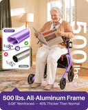 Kekoy Bariatric Rollator Walker for Seniors with Seat, 500 lbs Heavy Duty Walker, 19.5" Extra-Wide Seat, 10" All-Terrain Wheels, Adjustable Height, Foldable Rolling Walker, Hidden Brake Cables, Purple