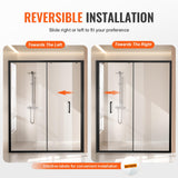 VEVOR Semi-Frameless Shower Door, 57.7-59 W x 70 H in, Shower Sliding Glass Door with 1/4 in(6mm) Clear Tempered Glass, Waterproof Shatterproof Stainproof with Stainless Steel Hardware, Matte Black
