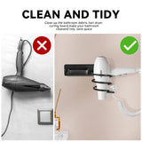 YUET Hair Dryer Holder Hairdryer Station Wall Mounted Spiral Shelf Bracket Stand Hanger Straightener Organizer Blow Storage with Holes Rack for Bathroom Aluminum Professional (Black)