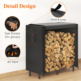 Lifewit 4 FT Firewood Rack Outdoor with Waterproof Cover, Indoor/Outdoor Wood Storage with Side Pocket, Heavy Duty Firewood Holder for Fireplace, Fire Pit, Black, 122 x 59 x 122 cm/48 x 23 x 48 inch