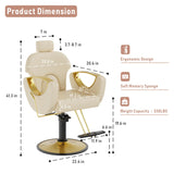 LOUVIXA Barber Chair, Salon Chair for Hair Stylist, Height Adjustable Hydraulic Hair Reclining Salon Chairs, 360 Degrees Rotation, Multi-Function Shampoo Chair for Barbershop (Beige)