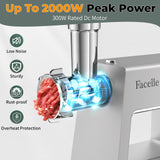 Facelle Electric Meat Grinder for Home Use #5, Powerful Motor 2000W Max (300W rated), SUS Blades & 3/5/7mm Grinding Plates,Sausage Stuffer & Kubbe Kit, Food Grinder for Burgers, Kibbeh, Beef Sticks
