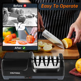 Enutogo Knife Sharpener, Professional 3-Stage Electric Knife Sharpener for Kitchen Knives, 100% Diamond Abrasive for 20° Precision Angle Guide, Quickly Sharpening and Polish Blades