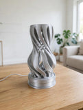 MAKER 3D Twist Spiral Table Lamp in Silver - Handmade 3D Printed Shadow Projection Night Light, Dimmable USB LED Bedside Accent Lamp for Bedroom, Nursery and Office Desk Decor