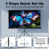 Outdoor Projector Screen with Stand Tripod, Indoor Pull Up Portable Projector Screen, 80 INCH 16:9 SCREENMAX