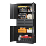 Letaya Metal Garage Storage Cabinet,71" Heavy Duty Steel Tool Cabinet with 4 Door Lock-Adjustable Shelves and 2 Drawer (Black)