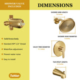 Tohlar Gold Shower Faucet Set with Tub Spout, Bathtub and Shower Faucet Combo Kit, 6-Inch Rain Shower Head and Faucet Set with Valve, Brushed Gold