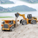 kkny Remote Control Construction Dump Truck Toy 2.4G RC 6 Channel Bulldozer 4 Wheel Driver Mine Construction Alloy Metal Vehicle Truck 1:18 with 2 Rechargeable Batteries for Boys Birthday Gift Age 6+