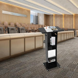 Acrylic Podium Stand with Wheels, 48"H Portable Lecterns & Podiums with Storage Shelf, Presentation Podium, Lectern