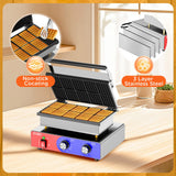 HTTSICHI Square Waffle Maker - Commercial Waffle Iron w/Non-stick Baking Pans, 550 ℉ Temperature and Timers, 1550W Hotel Waffle Machine