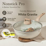 CAROTE 12Inch Nonstick Deep Frying Pan with Lid, 5.5 Qt Jumbo Cooker Saute Pan with Pour Spout, Skillet Induction Cookware, Non Stick Cooking Pan Kitchen Pan PFOA Free, White Granite