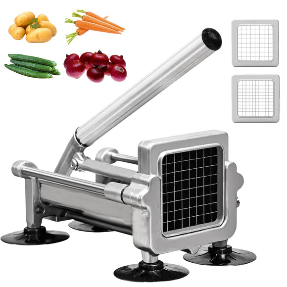 Commercial French Fry Cutter, Heavy Duty Potato Slicer with 3/8 and 1/4Inch Blade, Stainless Steel KSIFJRTO