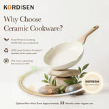 Kordisen Ceramic Nonstick Frying Pan Skillet Set with Lid, 3 Piece Ceramic Pans for Cooking Non Toxic, Healthy Induction Cookware, Stay-Cool Handle, PFOA & PFAS Free (8 Inch, 9.5 Inch, 11 Inch)