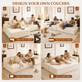 96.8" Boneless Couch Cloud Modular Sectional Sofa with L Shaped Chaise, Modern Comfy Corduroy Upholstered Deep Seat Couches Lounge with 5 Pillows for Living Room Bedroom (Beige, Left Facing Chaise)