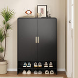 45'' Shoe Storage Cabinet, 6-Tier Tall Shoe Rack Holds Up to 30 Pairs, Wood Entryway Organizer Cabinet with Curved Design, Adjustable Shelves for Front Door, Hallway (Black)