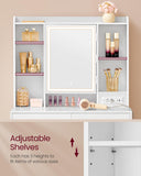 VASAGLE Kailyn Collection - Vanity Desk with Power Outlets, Makeup Vanity with Mirror and Lights, LED Lights, 6 Compartments, 2 Drawers, for Bedroom, Cloud White URDT031WB02S