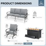 MFSTUDIO 4 Piece Metal Patio Furniture Set with Fire Pit Table, Gray