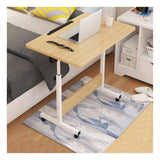 C-Shaped Bedside Laptop Desk with Adjustable Height, Mobile Rolling Table with Castors, Overbed Desk for Home Office, Reading, and Coffee(Natural Wood)
