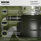 Karran 3/4 HP Quiet Garbage Disposal with Power Cord – Powerful Continuous Feed Food Waste Disposer, Stainless Steel Grinding System, Compact Easy Install Design with Dishwasher Connector, Septic Safe