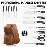 5 Pcs Kitchen Knife Block Sets with Sharpener, Japanese High Carbon Stainless Steel Set of Knives, Premium Razor Sharp Black Knives Set