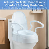 Soaids Raised Toilet Seat Risers for Seniors, Elevated Toilet Seat with Handles, 3-Level Height Adjustable, Support up to 300 Lbs