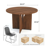HIPIHOM Modern Round Dining Table Set for 4, 39.4" Walnut Kitchen Table with 4 PU Leather Chairs, 5-Piece Mid-Century Dining Room Set for Small Spaces, Pedestal Base