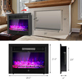 COSTWAY Electric Fireplace Inserts 28.5-inch Wide, 750W/1500W Wall Recessed and Freestanding Fireplace with 3 Flame Colors, 5 Brightness Settings, 8H Timer, Remote Control, Heater for Indoor Use