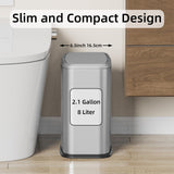 KHMMGK 8L/2.1 Gal Small Bathroom Trash Can with Lid, Swing-Top Rectangular Waste Bin, Stainless Steel Garbage Can for Home