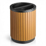 22 Gallon Round Outdoor Trash and Recycling Bin - Stainless Steel and Wood Composite