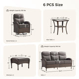 Luxury Patio Furniture Set with 6-inch Thick Cushions, Outdoor Furniture Set with High Back Swivel Chairs, 6 PCS Wicker Outdoor Conversation Set for Porch, Patio, Yard, Deck, Poolside, Brown/Grey