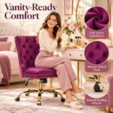 Purple Velvet Vanity Chair with Wheels, Armless Home Office Desk Chairs