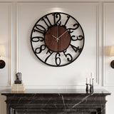 Cuspin 30 Inch Large Wall Clock, Black Metal Decorative Wall Clock with Wood Center Dial, Silent Non Ticking Battery Operated Arabic Numeral Round Wall Clock for Living Room, Bedroom, Kitchen, Office