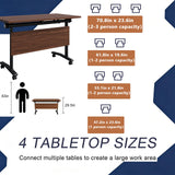 Folding Conference Tables with Wheels, 70.8IN Walnut Modular Training/Meeting Desks for Office School Classroom Library, 10