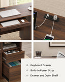 MoomJiee 47" Executive Desk with File Drawer, Farmhouse Computer Desk with Charging Station and Open Storage Compartment Wooden Home Office Desk for Writing Study Working, Brown