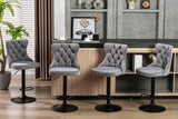 MOOLSUN Rotating Velvet Bar Stools Set of 4, Modern Padded with Nailhead Trim and Tufted Back, Adjustable Swivel Counter Height Stools for Kitchen Island, Bar, Club,Gray(Black Base)