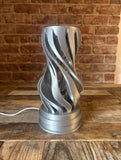 MAKER 3D Twist Spiral Table Lamp in Silver - Handmade 3D Printed Shadow Projection Night Light, Dimmable USB LED Bedside Accent Lamp for Bedroom, Nursery and Office Desk Decor
