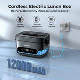 SOHIDA 100W Cordless Electric Lunch Box for Adults & Men, Rechargeable Battery Powered Heated Lunch Box, 1.2L Portable Food Warmer Lunchbox with 5-Sided Heating for Work Car Outdoor Use