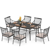 PHI VILLA 7 Piece Patio Dining Set, 64" Steel Table