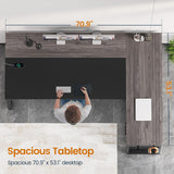71 in Executive Desk with Power Outlets, Reversible L Shaped Computer Desk with File Drawers & Storage Shelves