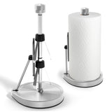 Heavy-Duty Stainless Steel Paper Towel Holder - Easy One-Handed Tear with Suction Cups - Modern Weighted Standing Countertop Dispenser for Kitchen - Holds All Paper Towel Rolls, Silver
