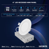 LUXRITE 4 Inch Canless Spotlight, LED Recessed Lighting, 5CCT 2700K-5000K, Dual Dimmable Ceiling Light, 650/800/1066 Lumens, CRI 90, 8W/10W/13W Selectable, IC Rated, Wet Rated, ETL Listed (24 Pack)