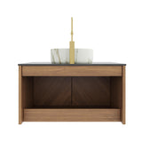 KEIKI 30 Inch Floating Bathroom Vanity with Sink, Modern Wall Mounted Storage Cabinet with 2 Soft Close Doors, Sintered Stone Top & Ceramic Basin Combo Set, Brown Oak & Stone White