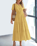 BTFBM Womens Summer 2026 Casual Midi Maxi Dresses Lightweight Short Sleeve V Neck Elastic Waist Boho Beach Dress Pockets(Yellow, Medium)