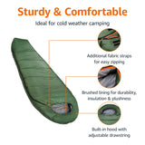 Amazon Basics Sleeping Bag for Adults, Mummy Style, Cold Weather, Olive Green Amazon Basics