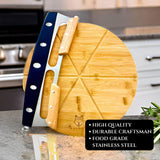 14" Dual-Grip Pizza Cutter Rocker Board Set | Bamboo Pizza Cutting Board with Pizza Rocker Knife Slicer | Pizza Serving Board | Pizza Cutter Rocker Blade | Best Pizza Accessories Gift Set