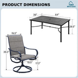 MFSTUDIO Patio Dining Set for 6 w/ 64" Metal Table & Padded Swivel Chairs