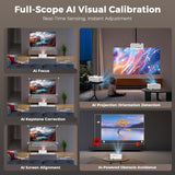[Official-Apps & 2500 ANSI & 35W Dolby Audio] Outdoor-Projector-4k with WiFi and Bluetooth,AI Movin 2.0 OS Smart Projector,AI Auto Focus HDR10+, Lisowod Portable 4K Proyector for Bedroom/Ceiling/Home